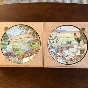 Bone China plates set. The Hill Farm Winter & Moorland Beck.